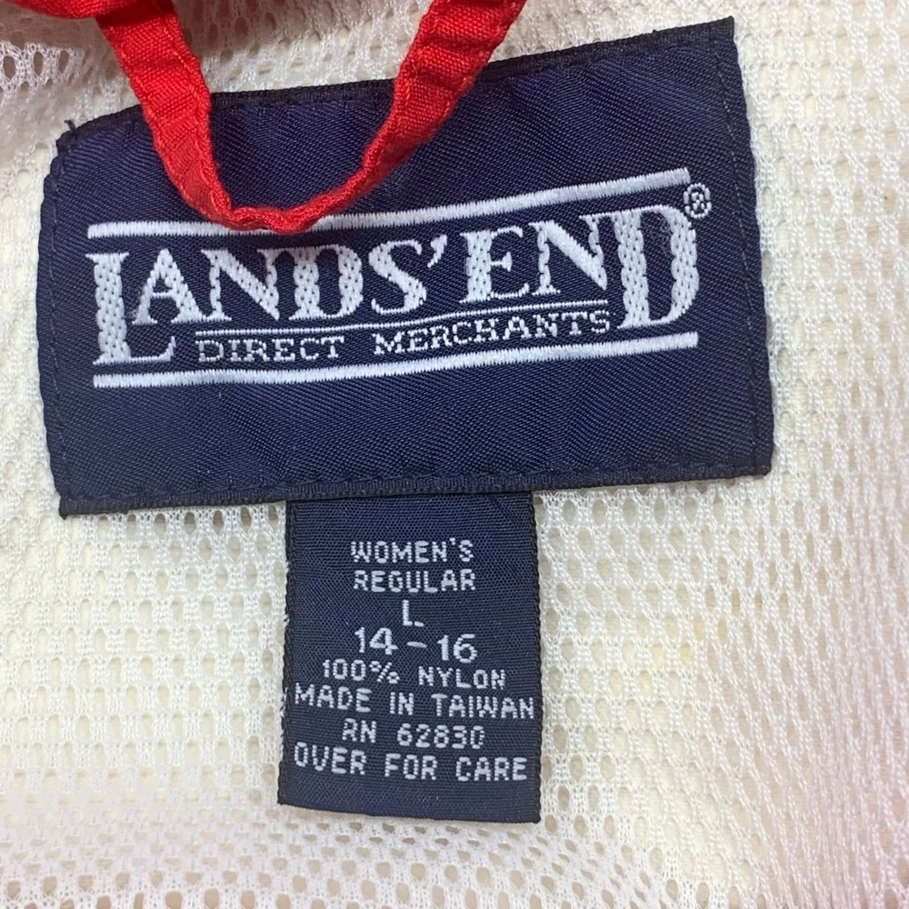 Lands'‎ End Women's Zip/Snap Front Rain Jacket Red Squall Parka Hooded Size L
